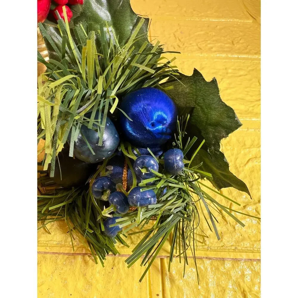 Vintage Christmas Floral Picks Holly Thred Spun Cotton Mini Ornament
